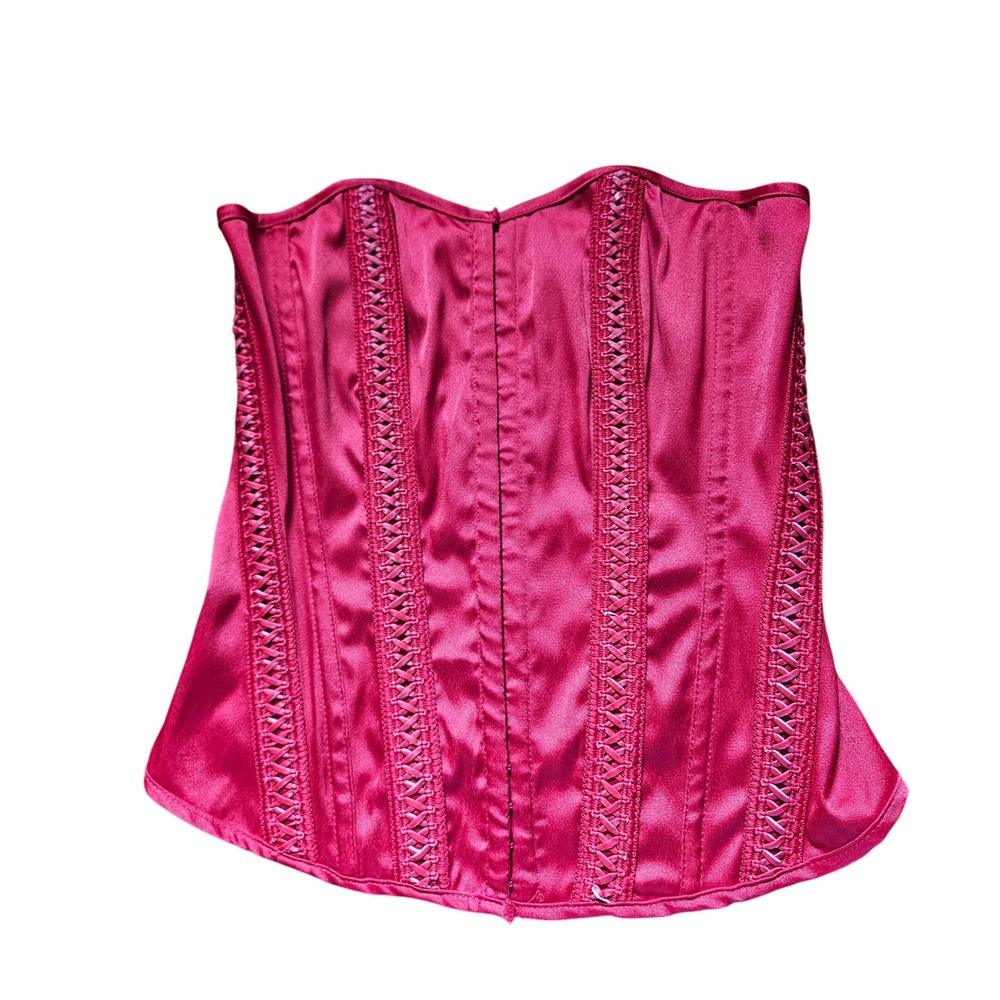 Red Satin Corset Bustier Lace Up Boned Y2K Vintage Style Lingerie Top Medium